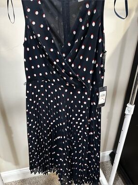 Tommy Hilfiger Women's Navy Polka Dot Pleated Wrap Dress - NWT